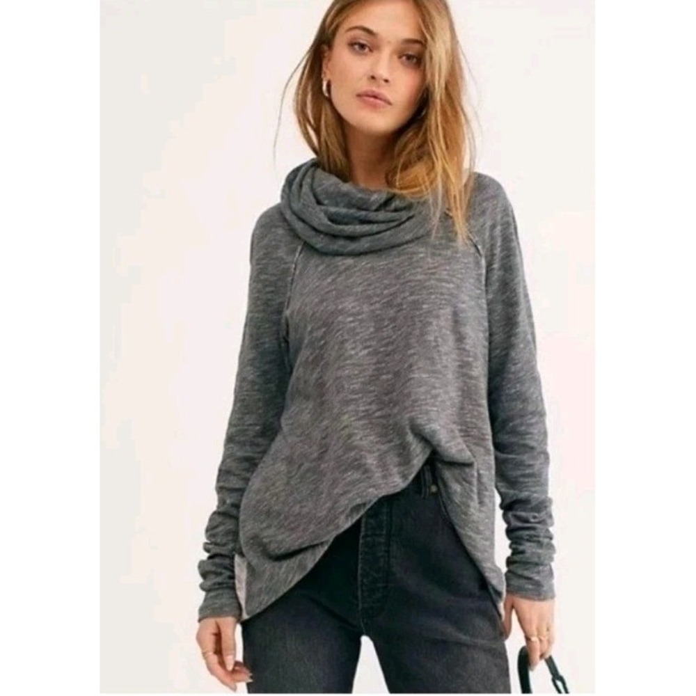 Free People Beach Cocoon Cowl Tunic Top Sweatshirt Womens S Gray Lounge Yoga FPB - Picture 2 of 13